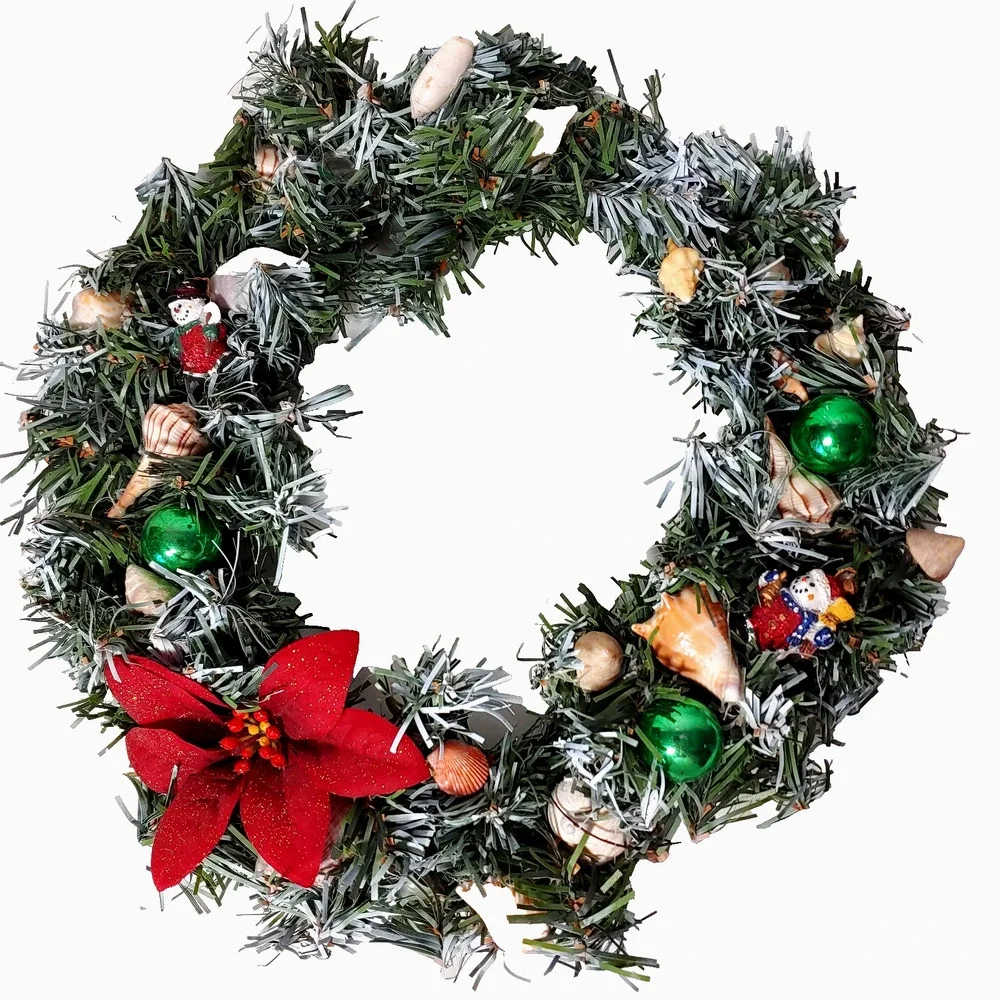 Coastal Christmas Wreath Seashells Nautical Beach Holiday Decor 11 in Artificial